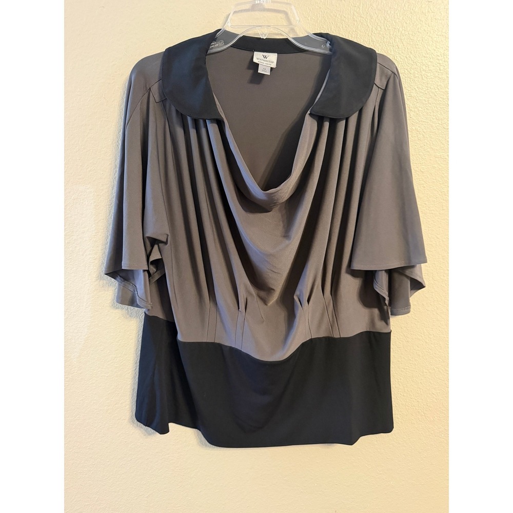 Worthington Woman Stretch Gray Black Colorblock Cowl Neck Dolman Sleeve Top 1X
